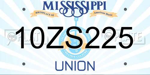 10ZS225 Mississippi License Plate
