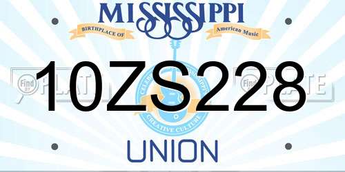 10ZS228 Mississippi License Plate
