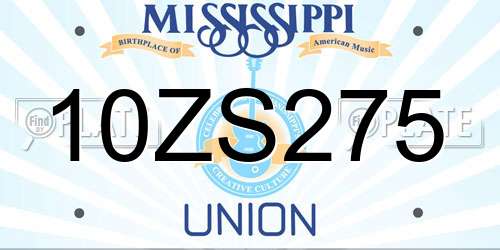 10ZS275 Mississippi License Plate