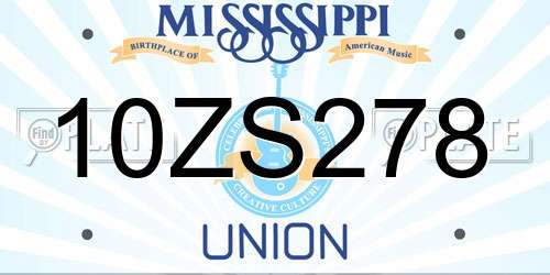 10ZS278 Mississippi License Plate