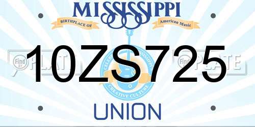 10ZS725 Mississippi License Plate