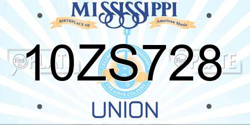 10ZS728 Mississippi License Plate