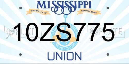 10ZS775 Mississippi License Plate