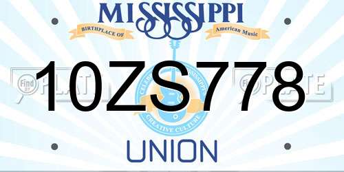 10ZS778 Mississippi License Plate