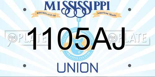 1105AJ Mississippi License Plate