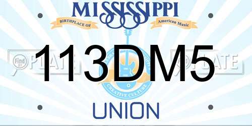 113DM5 Mississippi License Plate