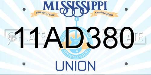 11AD380 Mississippi License Plate