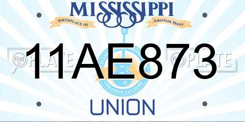 11AE873 Mississippi License Plate