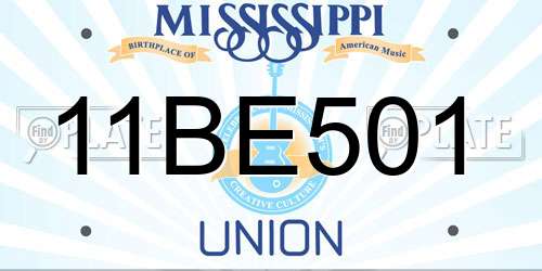 11BE501 Mississippi License Plate