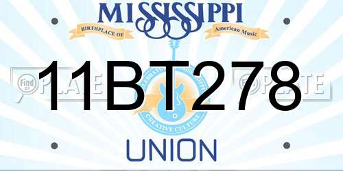 11BT278 Mississippi License Plate
