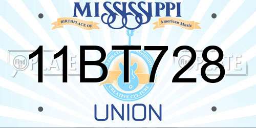 11BT728 Mississippi License Plate