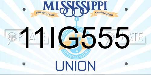 11IG555 Mississippi License Plate