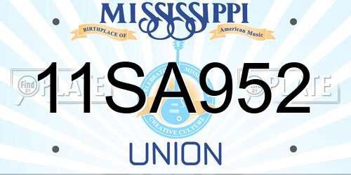 11SA952 Mississippi License Plate