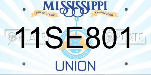 11SE801 Mississippi License Plate