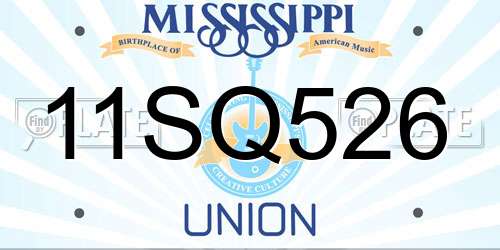 11SQ526 Mississippi License Plate