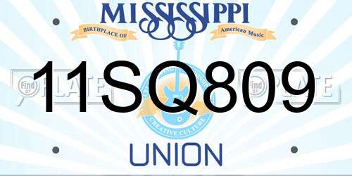 11SQ809 Mississippi License Plate