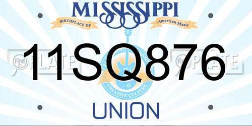11SQ876 Mississippi License Plate