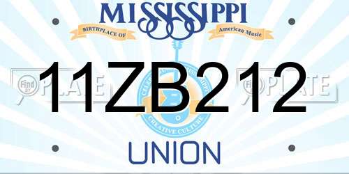 11ZB212 Mississippi License Plate