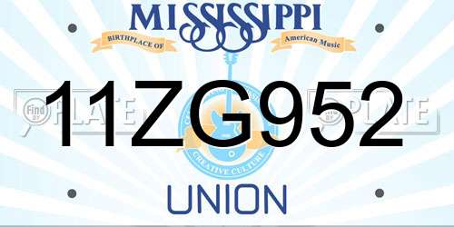 11ZG952 Mississippi License Plate