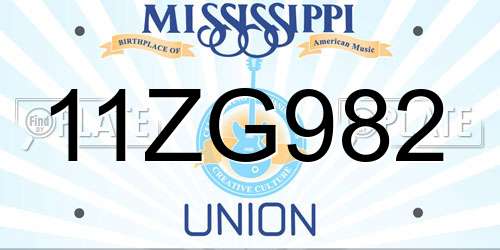 11ZG982 Mississippi License Plate
