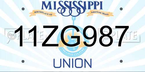 11ZG987 Mississippi License Plate