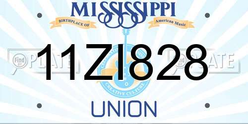 11ZI828 Mississippi License Plate