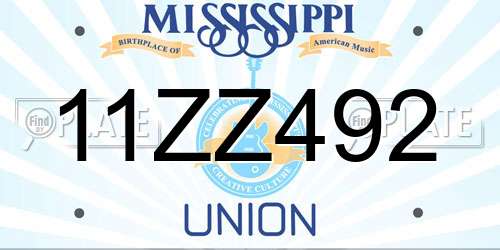 11ZZ492 Mississippi License Plate