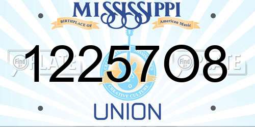 12257O8 Mississippi License Plate