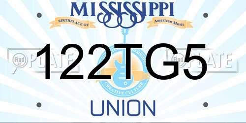 122TG5 Mississippi License Plate