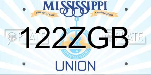 122ZGB Mississippi License Plate