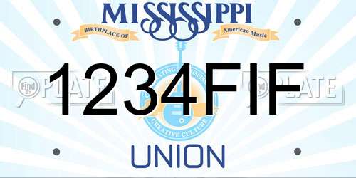 1234FIF Mississippi License Plate