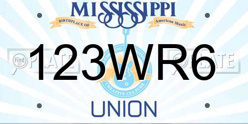 123WR6 Mississippi License Plate