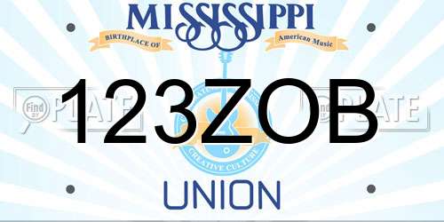 123ZOB Mississippi License Plate
