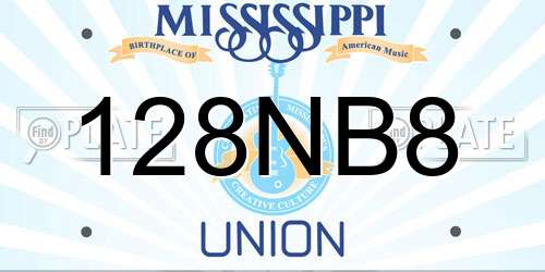 128NB8 Mississippi License Plate