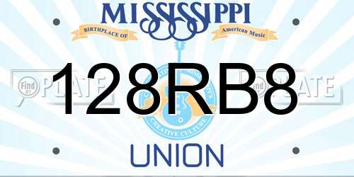128RB8 Mississippi License Plate