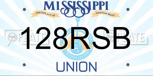 128RSB Mississippi License Plate