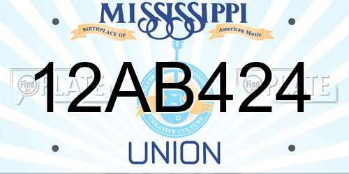 12AB424 Mississippi License Plate