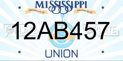 12AB457 Mississippi License Plate
