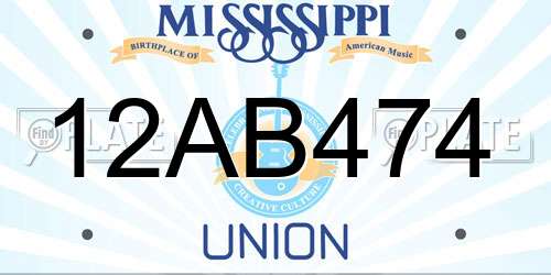 12AB474 Mississippi License Plate
