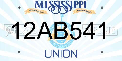 12AB541 Mississippi License Plate