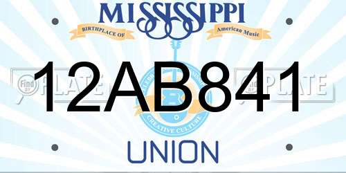 12AB841 Mississippi License Plate