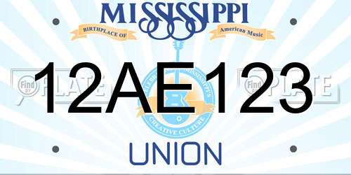 12AE123 Mississippi License Plate