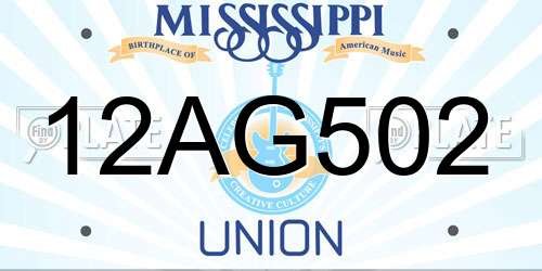 12AG502 Mississippi License Plate