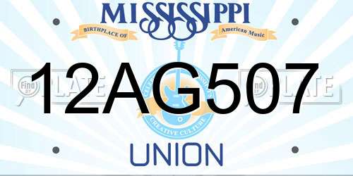 12AG507 Mississippi License Plate