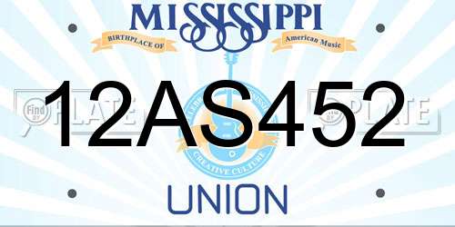 12AS452 Mississippi License Plate