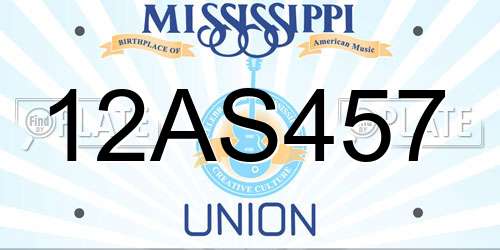 12AS457 Mississippi License Plate