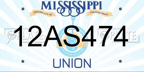 12AS474 Mississippi License Plate