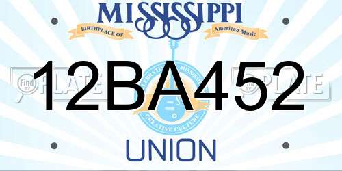 12BA452 Mississippi License Plate