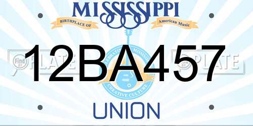 12BA457 Mississippi License Plate