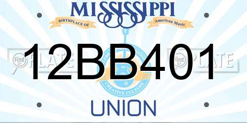 12BB401 Mississippi License Plate